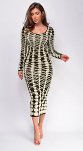 Idalia Black Abstract Long Sleeve Maxi Dress